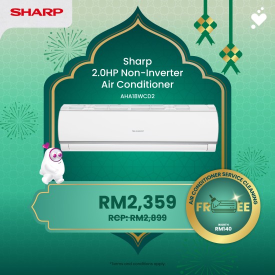 (PROMO) SHARP 2.0HP R32 Non-Inverter Air Conditioner - AHA18WCD2