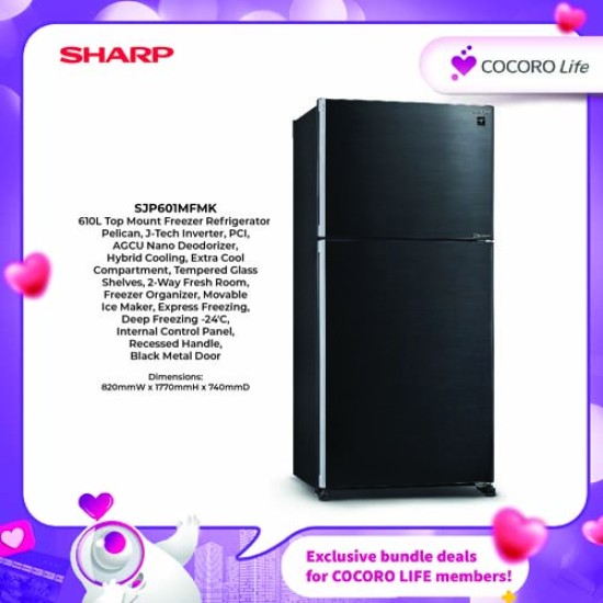 SHARP 610L Top Mount Freezer Refrigerator, SJP601MFMK