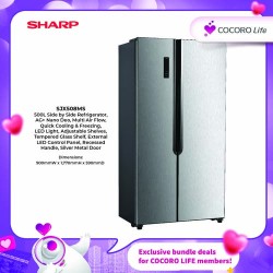 SHARP 500L Side by Side Refrigerator, SJX508MS