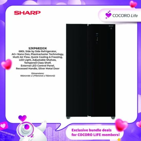 SHARP 680L Side by Side Refrigerator, SJXP6822GK