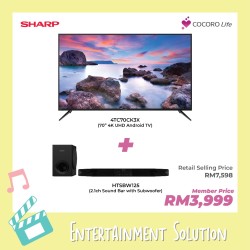 Sharp AQUOS 70Inch 4K UHD Android TV + 2.1ch Sound Bar with Wireless Subwoofer