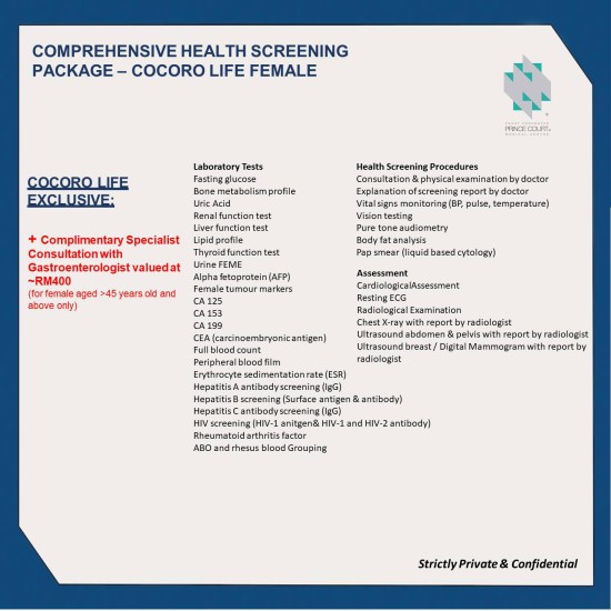 Cocoro Life Executive Health Screening Package [Note: Member Price: RM1,199]