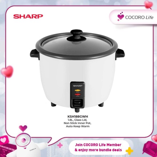 SHARP 1.8L Rice Cooker, KSH188GWH