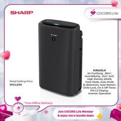 SHARP 28m² Plasmacluster Technology Humidifying Air Purifier, KIN40LH