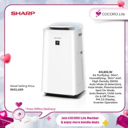 SHARP iconShare on Facebook Share on Twitter50m² Plasmacluster Technology Humidifying Air Purifier, KIL60LW