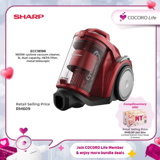 SHARP 1800W Bagless Vacuum Cleaner, ECC1819R