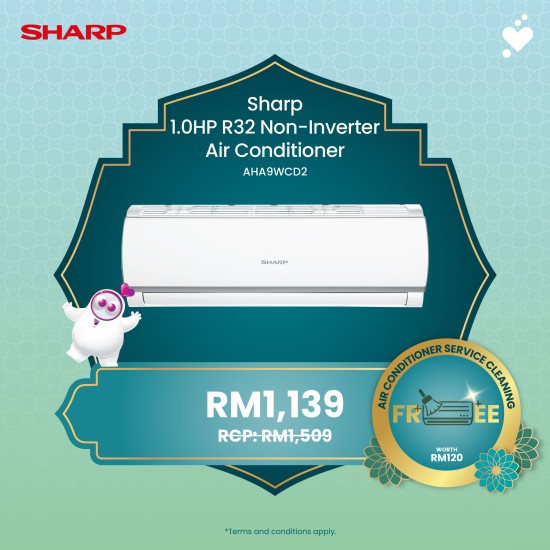 (PROMO) SHARP R32 Non-Inverter Air Conditioner - AHA9WCD2