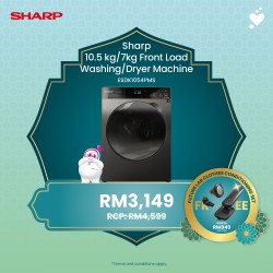 (PROMO) SHARP 10.5kg /7kg , J-Tech Inverter Front Load Washer Dryer - ESDK1054PMS