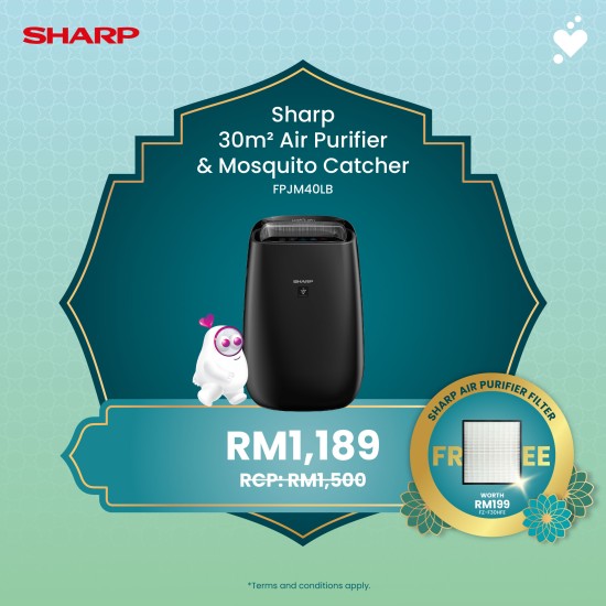 (PROMO) SHARP 30m² Plasmacluster Technology Air Purifier with Mosquito Catcher - FPJM40LB